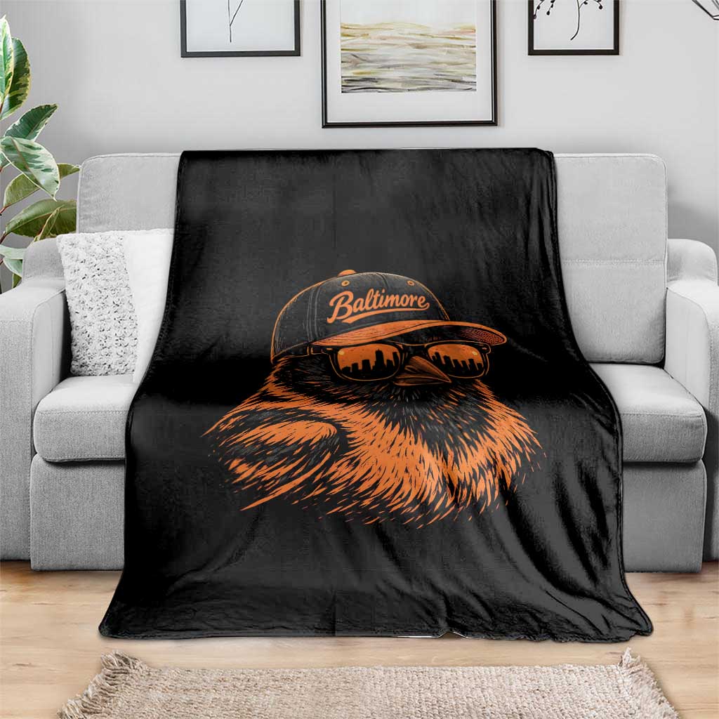 Retro Baltimore Throw Blanket City Pride Oriole With Sunglasses
