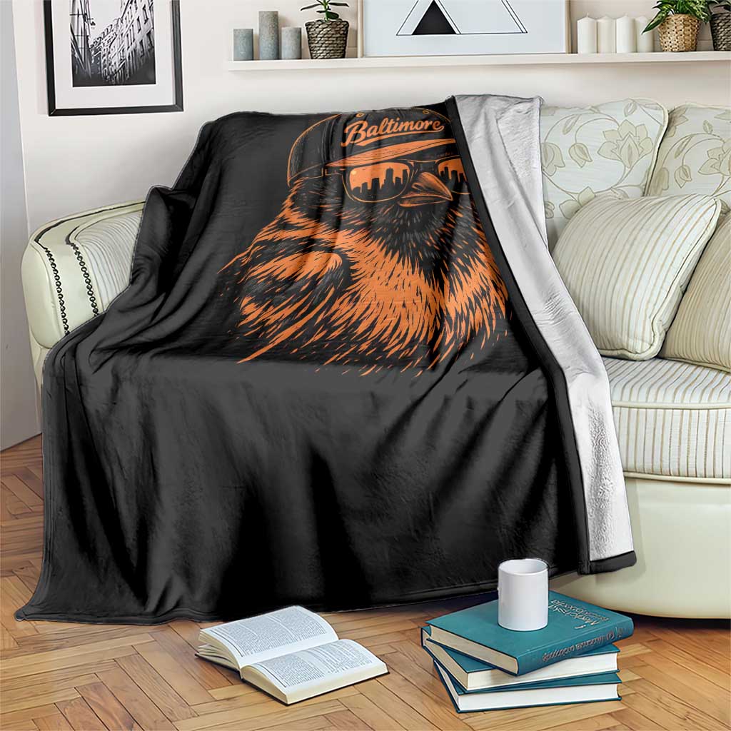 Retro Baltimore Throw Blanket City Pride Oriole With Sunglasses