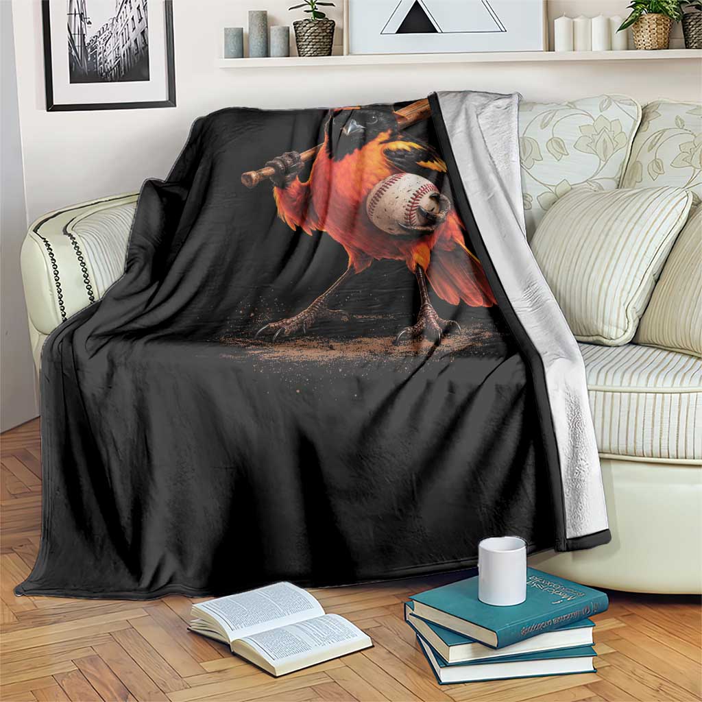 Oriole Baseball Player Throw Blanket Retro Funny Bird Mascot Baseball Fans
