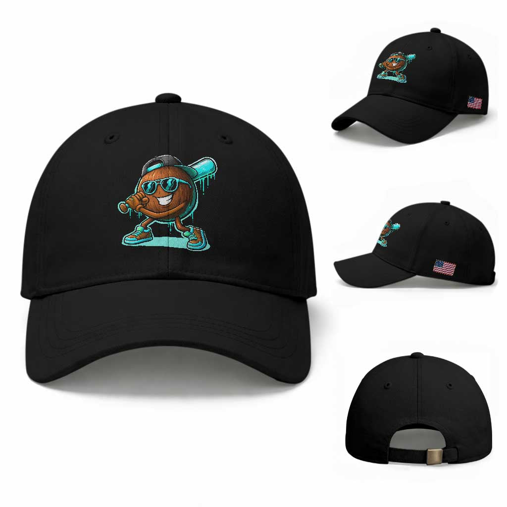 Coconut Baseball Player Baseball Cap Funny Baseball Drip Ice Cream Fruit Humor