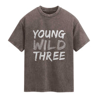 Toddler 3rd Birthday Washed Cotton T-Shirt Young Wild And Three