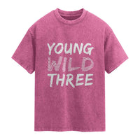 Toddler 3rd Birthday Washed Cotton T-Shirt Young Wild And Three
