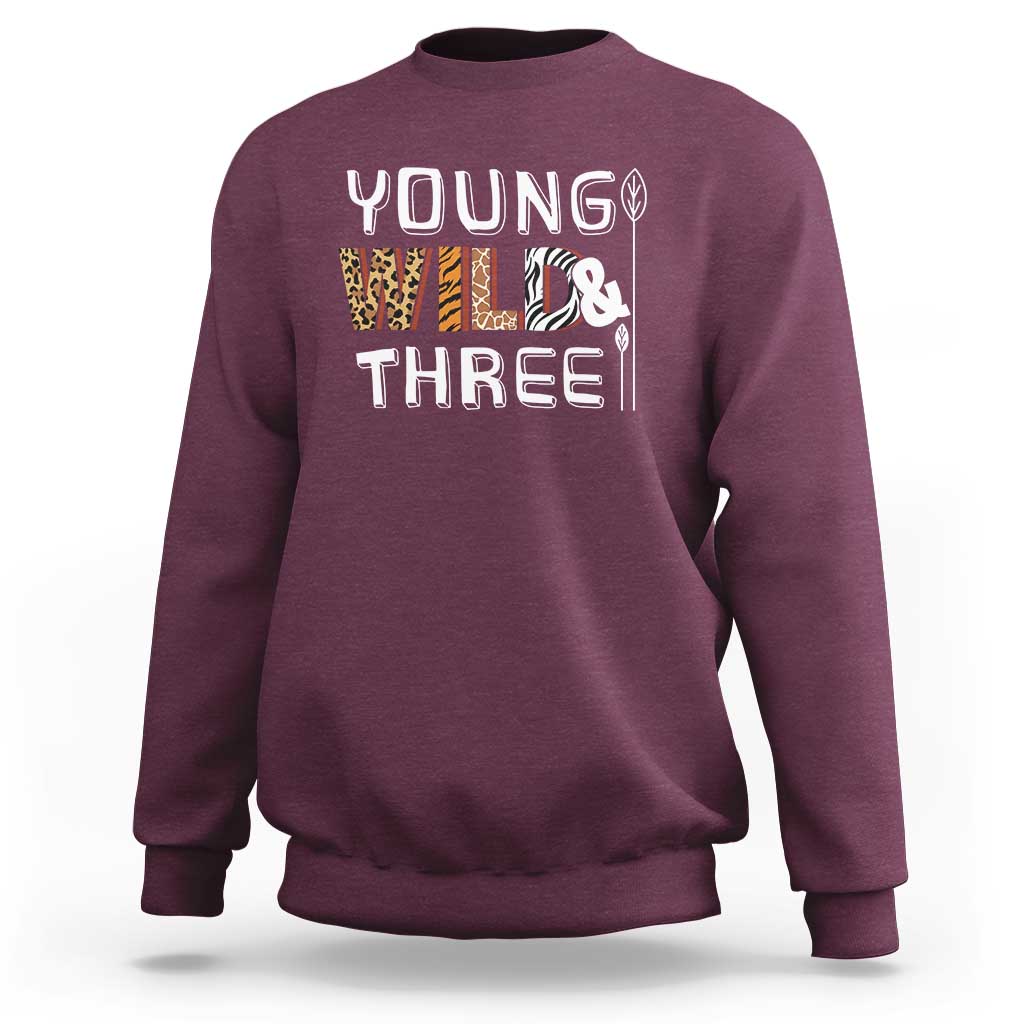 3rd Birthday Sweatshirt Young Wild And Three Safari Zoo Party