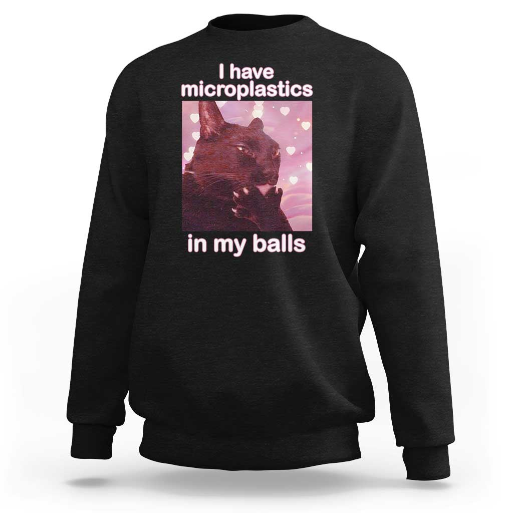 Funny Cat Meme Sweatshirt I Have Microplastics In My Balls Dank Meme - Wonder Print Shop