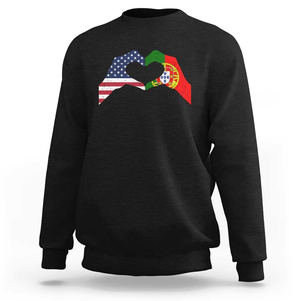 Portuguese American Flag Sweatshirt Vintage Portugal USA Flag Heart - Wonder Print Shop