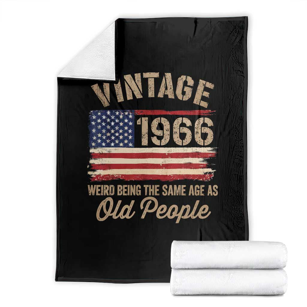 60th Birthday Throw Blanket Vintage 1966 Weird Being the Same Age as Old People USA Flag