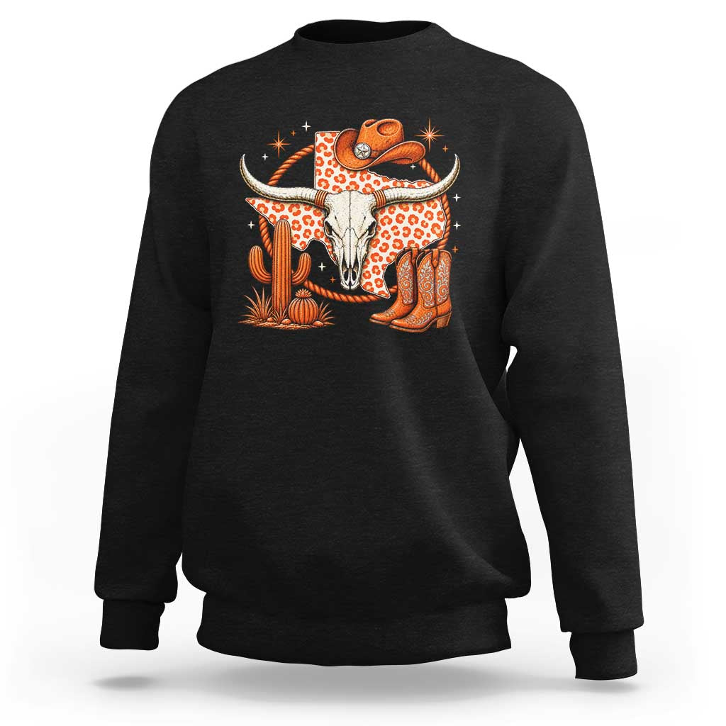 Retro Texas TX Vintage Orange Style 80s 90s Sweatshirt Vintage 80s 90s Western Cowgirl Boots Longhorn Skull Leopard Graphic