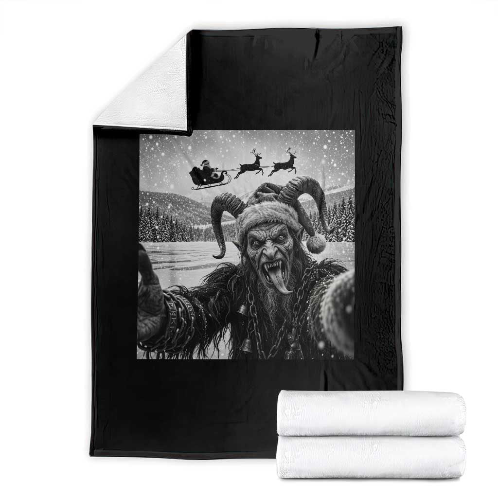 Scary Krampus Photobomb Santa Sleigh Funny Christmas Gothic Dark Fantasy Throw Blanket