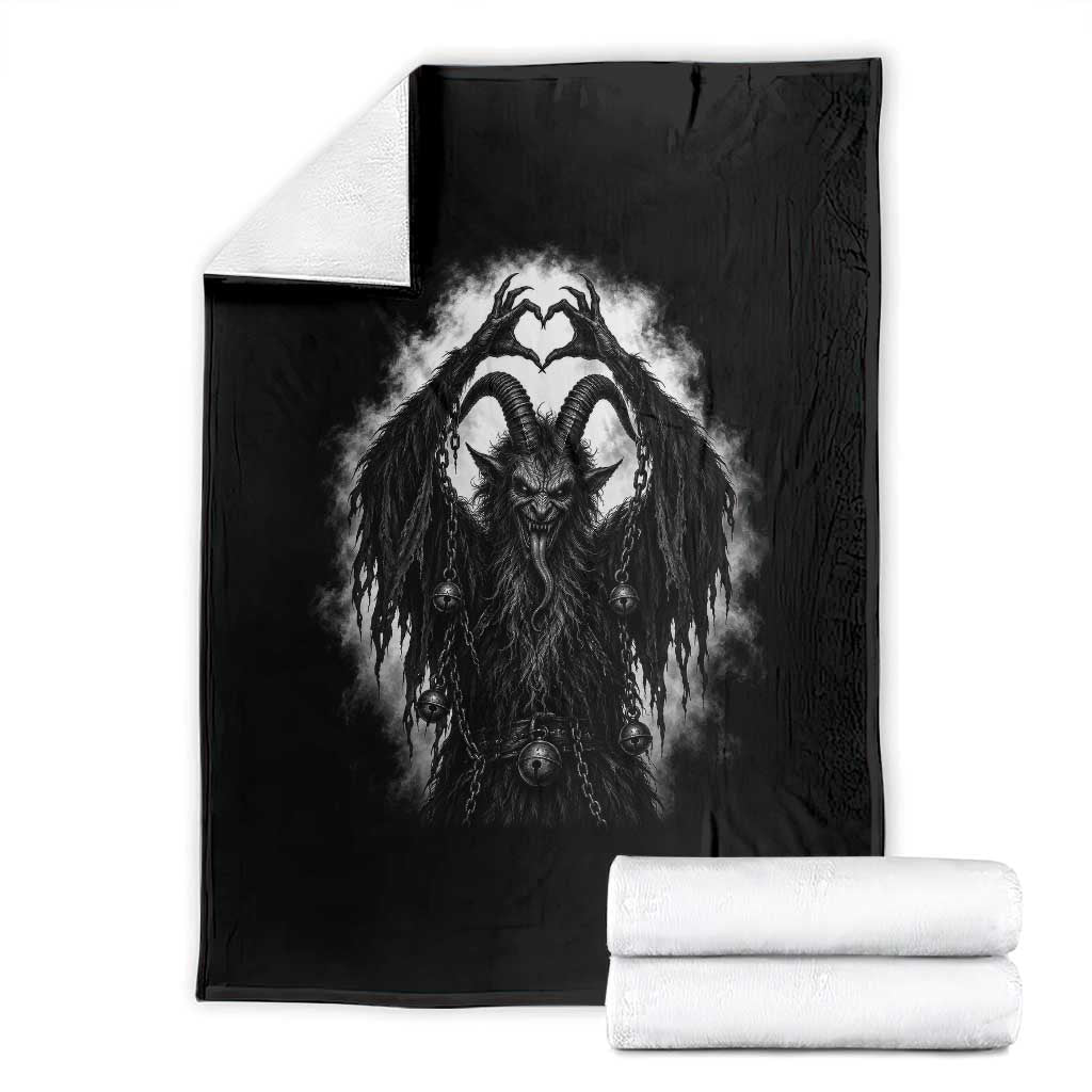Scary Krampus Making Heart Hands Funny Gothic Horror Christmas Throw Blanket