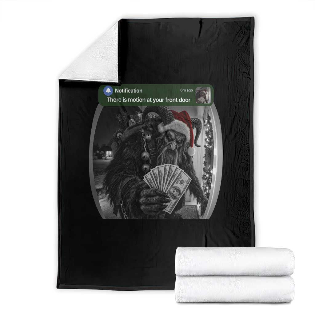 Christmas Krampus Motion At Your Front Door Throw Blanket Funny Rich Krampus Cash Doorbell Camera Meme