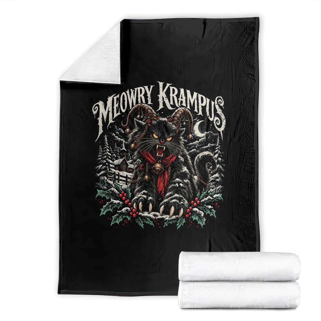 Meowry Krampus Christmas Black Cat Throw Blanket Holiday Season Spooky Dark Fantasy Holiday Aesthetic