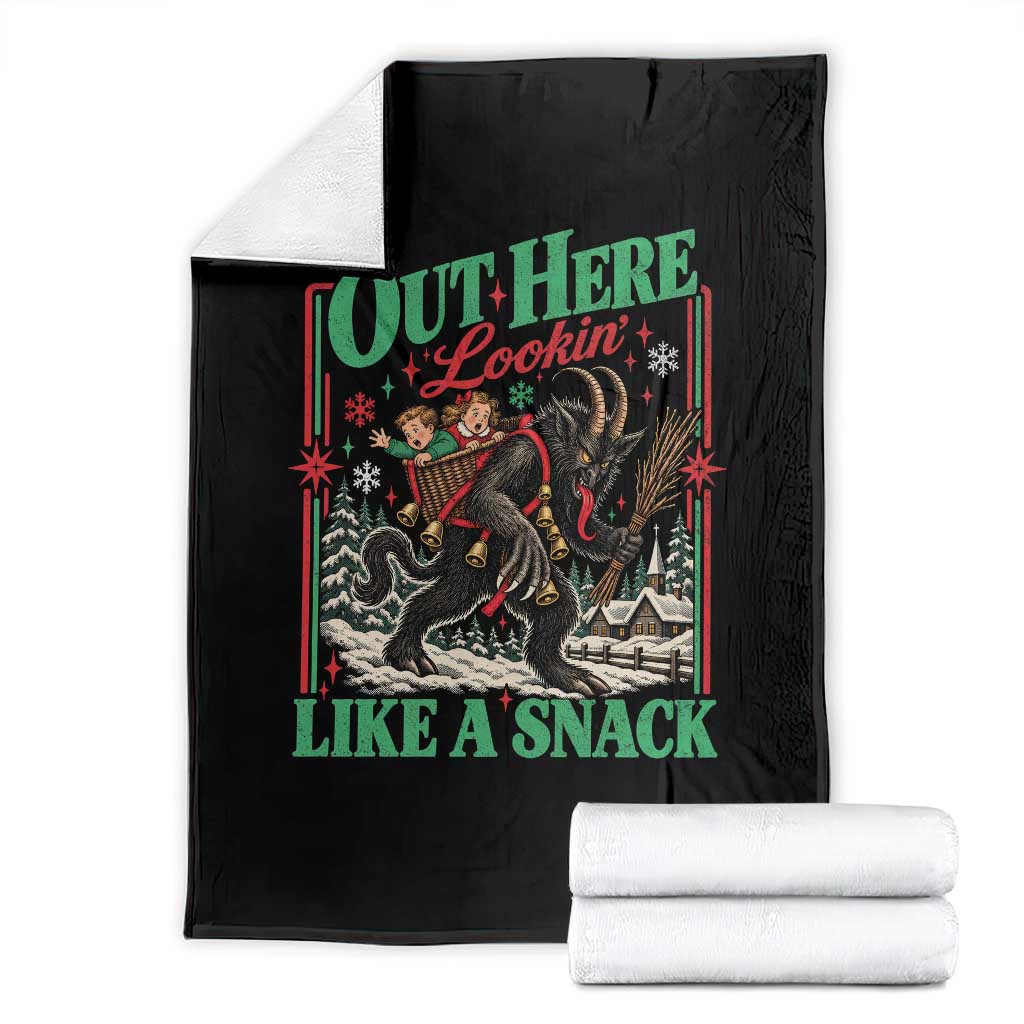 Christmas Krampus Out Here Lookin Like A Snack Throw Blanket Vintage Creepy Holiday Humor