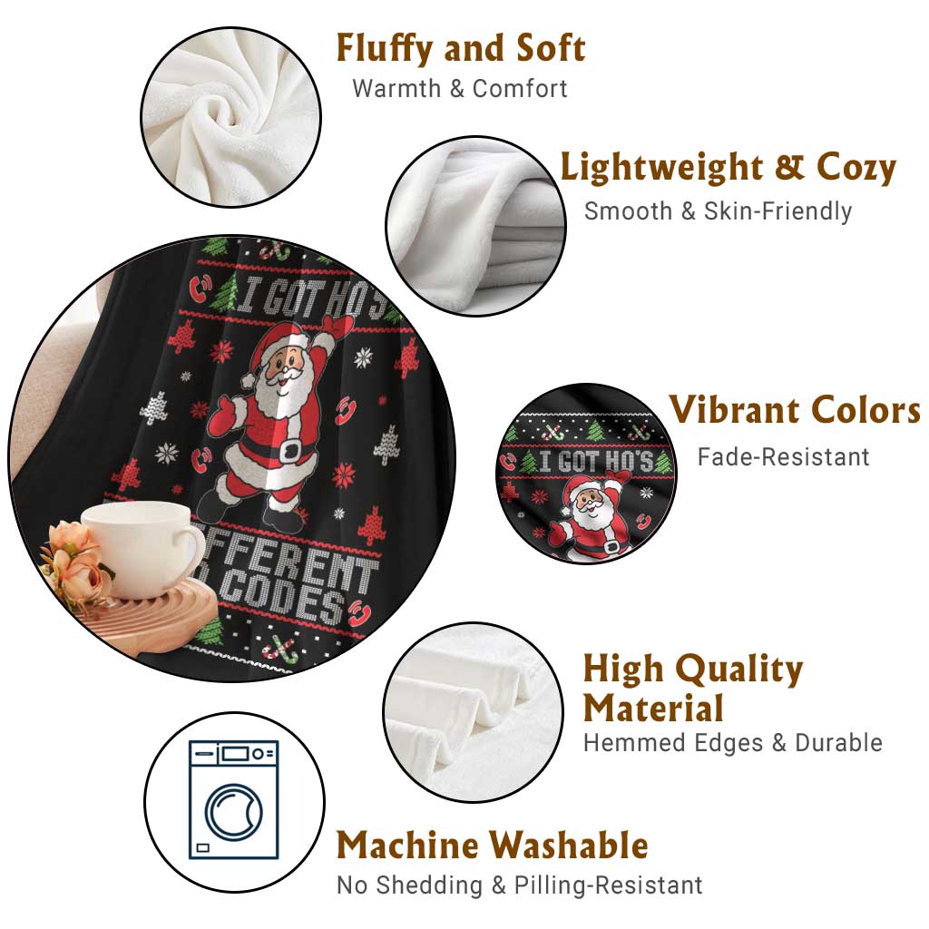 Funny Santa Ugly Christmas Throw Blanket I Got Hos in Different Area Codes - Wonder Print Shop