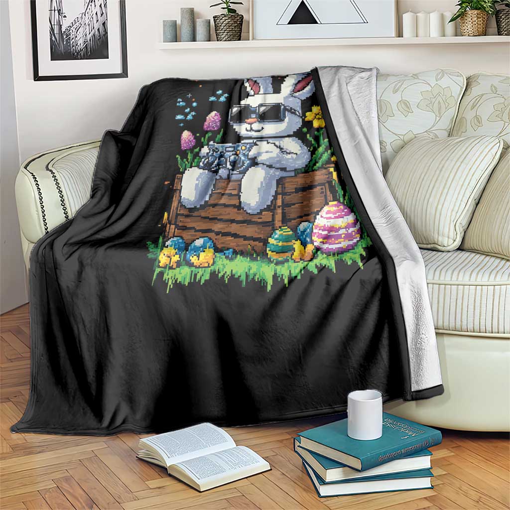Gamer Rabbit Throw Blanket Cute Bunny Gaming Eggs Video Games Easter Pixel Garden - Wonder Print Shop
