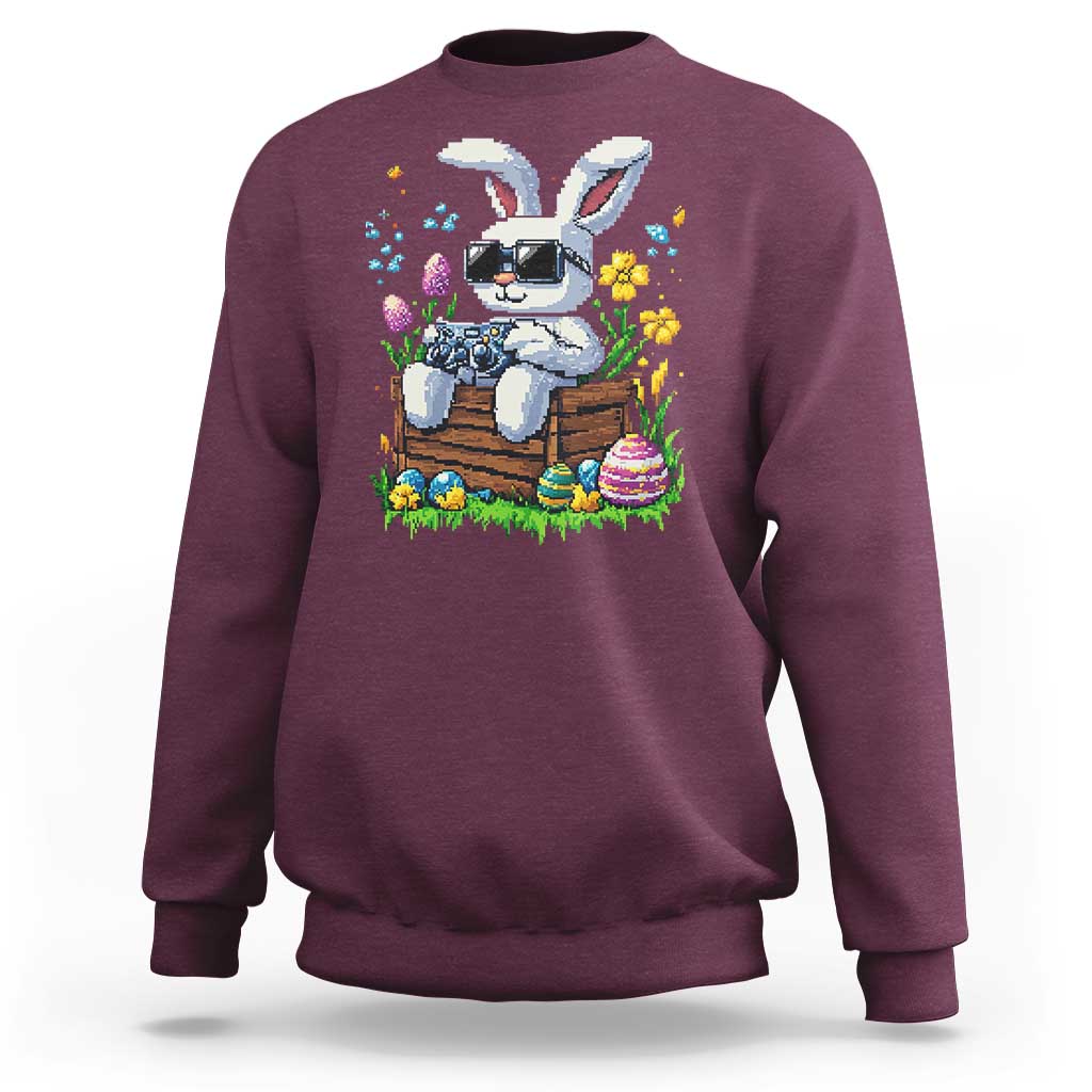 Gamer Rabbit Sweatshirt Cute Bunny Gaming Eggs Video Games Easter Pixel Garden - Wonder Print Shop