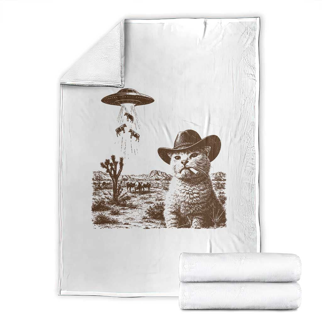 UFO Cowboy Cat Throw Blanket Vintage Graphic Retro Western Rodeo