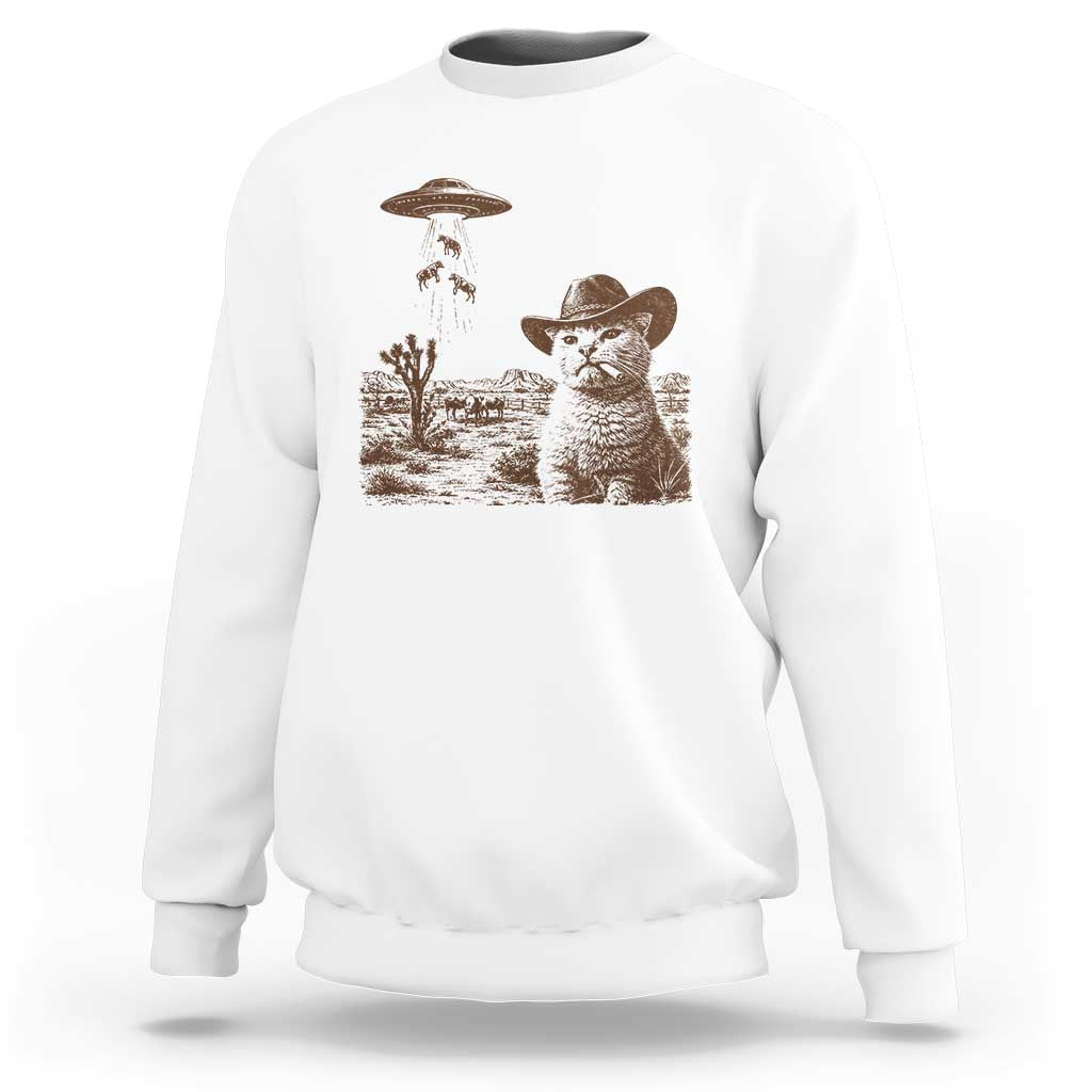 UFO Cowboy Cat Sweatshirt Vintage Graphic Retro Western Rodeo