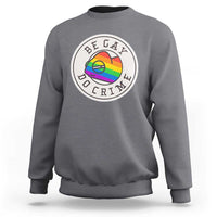 Dark gray crewneck sweatshirt with circular pride chameleon graphic on chest