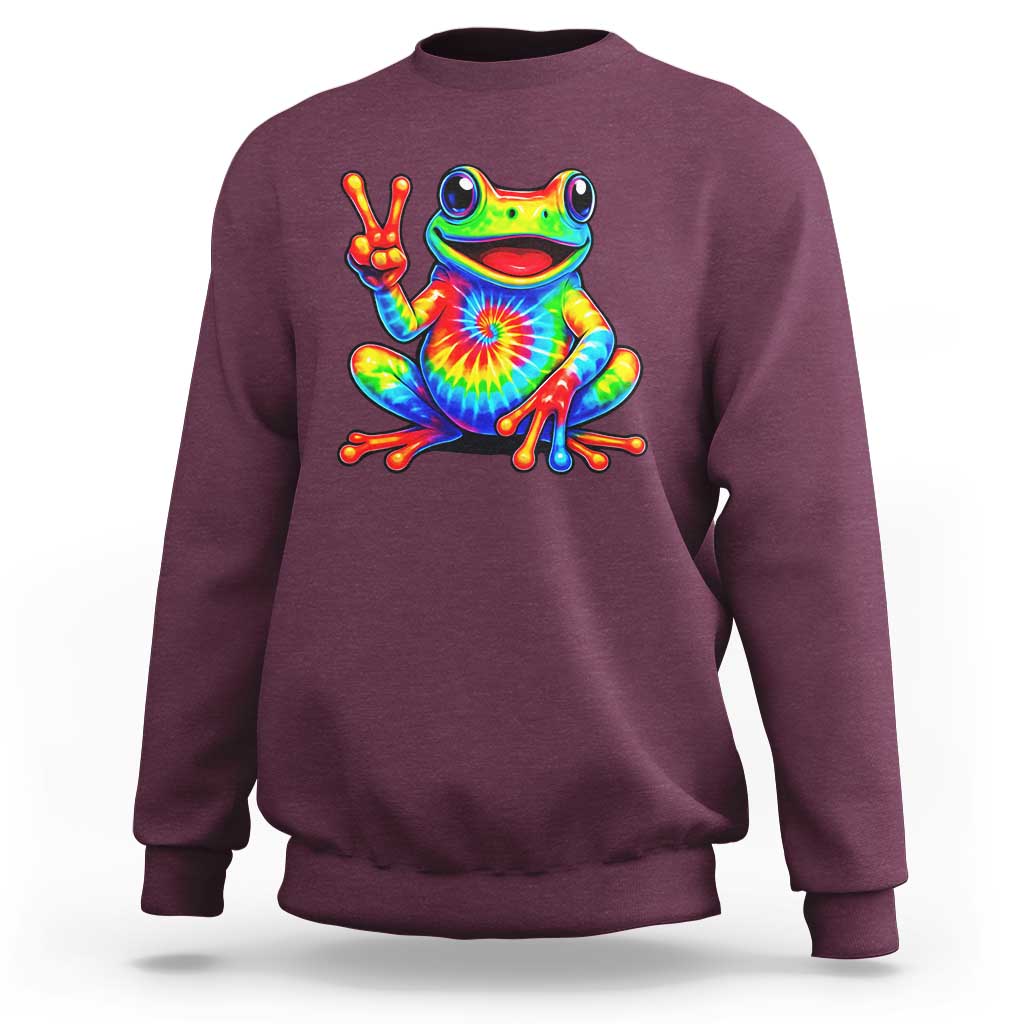 Tie-Dye Frog Peace Sign Hippie Sweatshirt Toad Trends Effect Printing - Wonder Print Shop