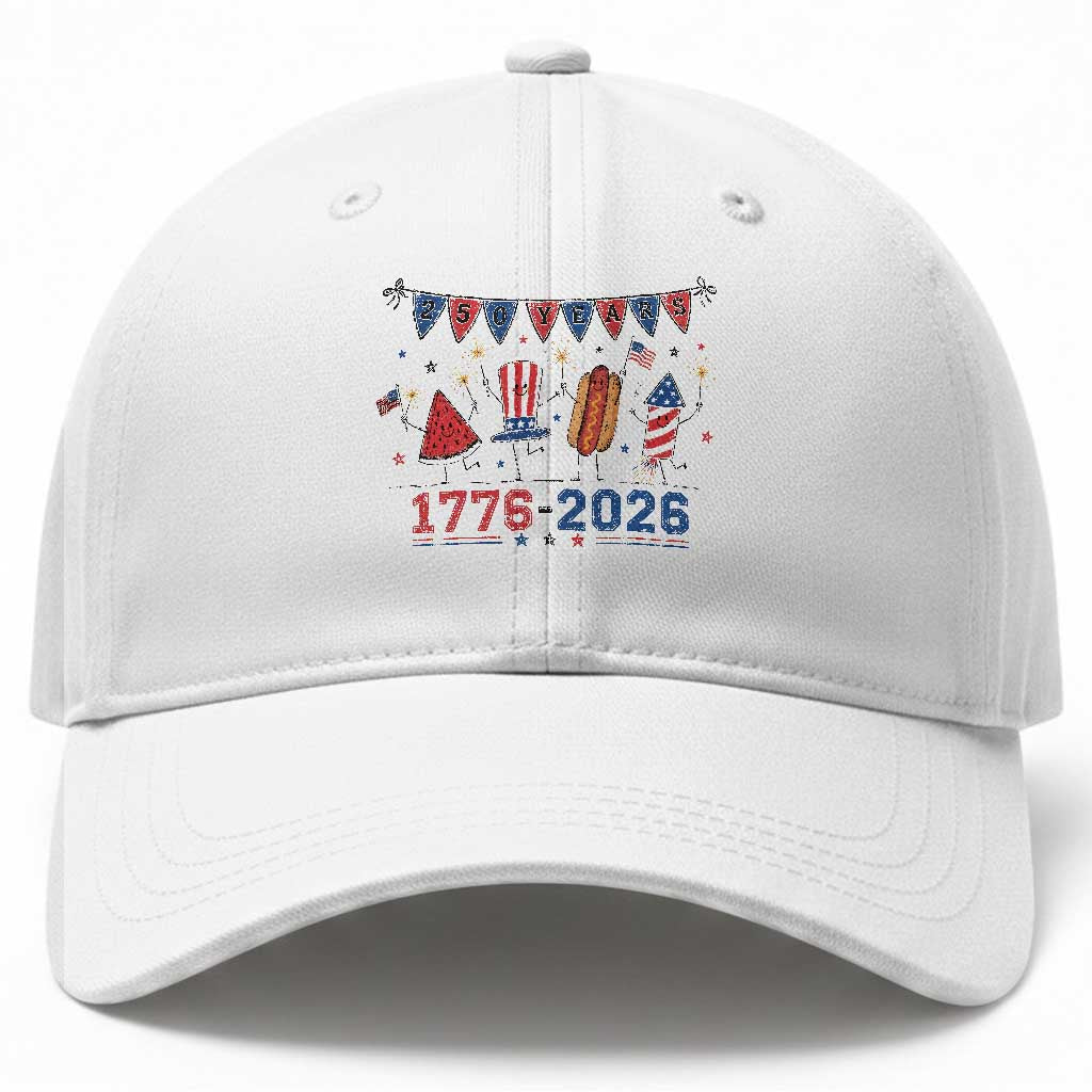 250th Anniversary USA Baseball Cap Patriotic Watermelon Hotdog Firework 250 Years American 1776 2026 250th 4th July