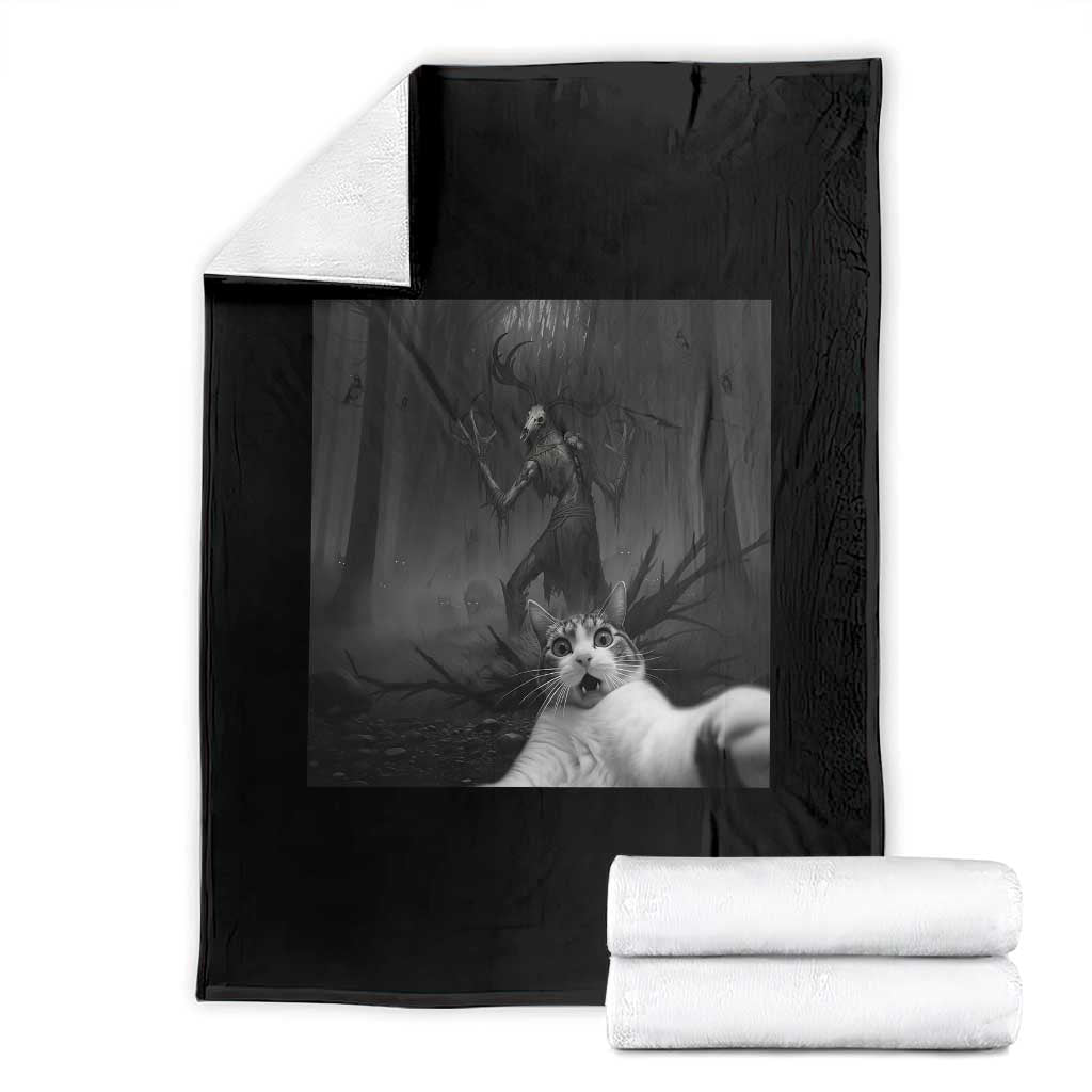 Cat Selfie With Wendigo Throw Blanket Horror Halloween Funny Cat Gifts