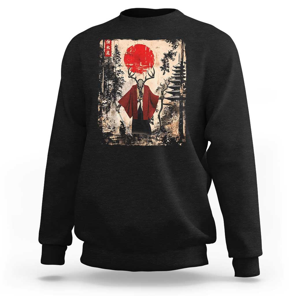Samurai Wendigo Sweatshirt Japanese Vintage Graphic Ukiyo-e Art Funny Dark Fantasy - Wonder Print Shop