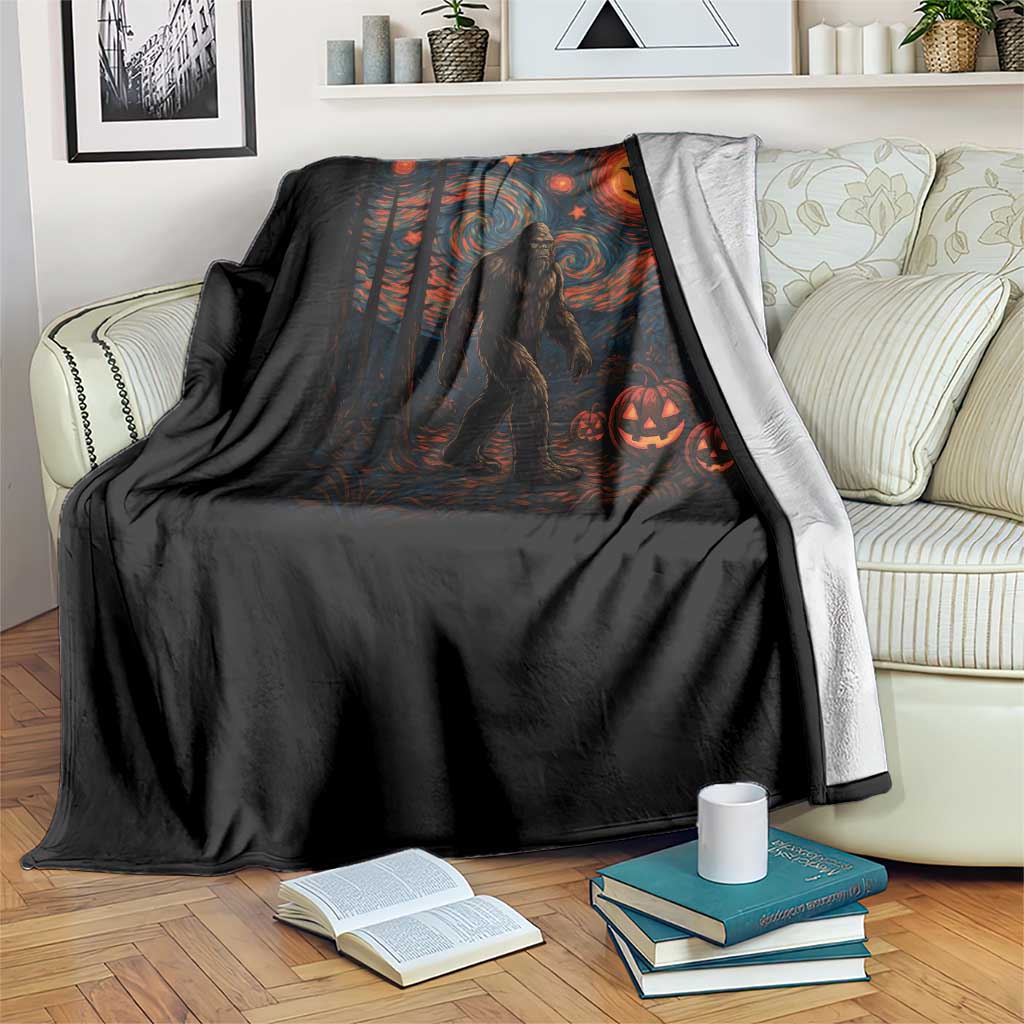 Bigfoot Starry Night Throw Blanket Funny Halloween Van Gogh Sasquatch Lovers - Wonder Print Shop