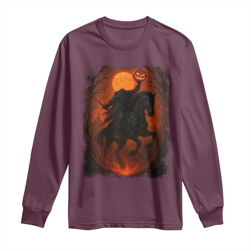 Scary Pumpkin Headless Horseman Halloween Long Sleeve Shirt - Wonder Print Shop