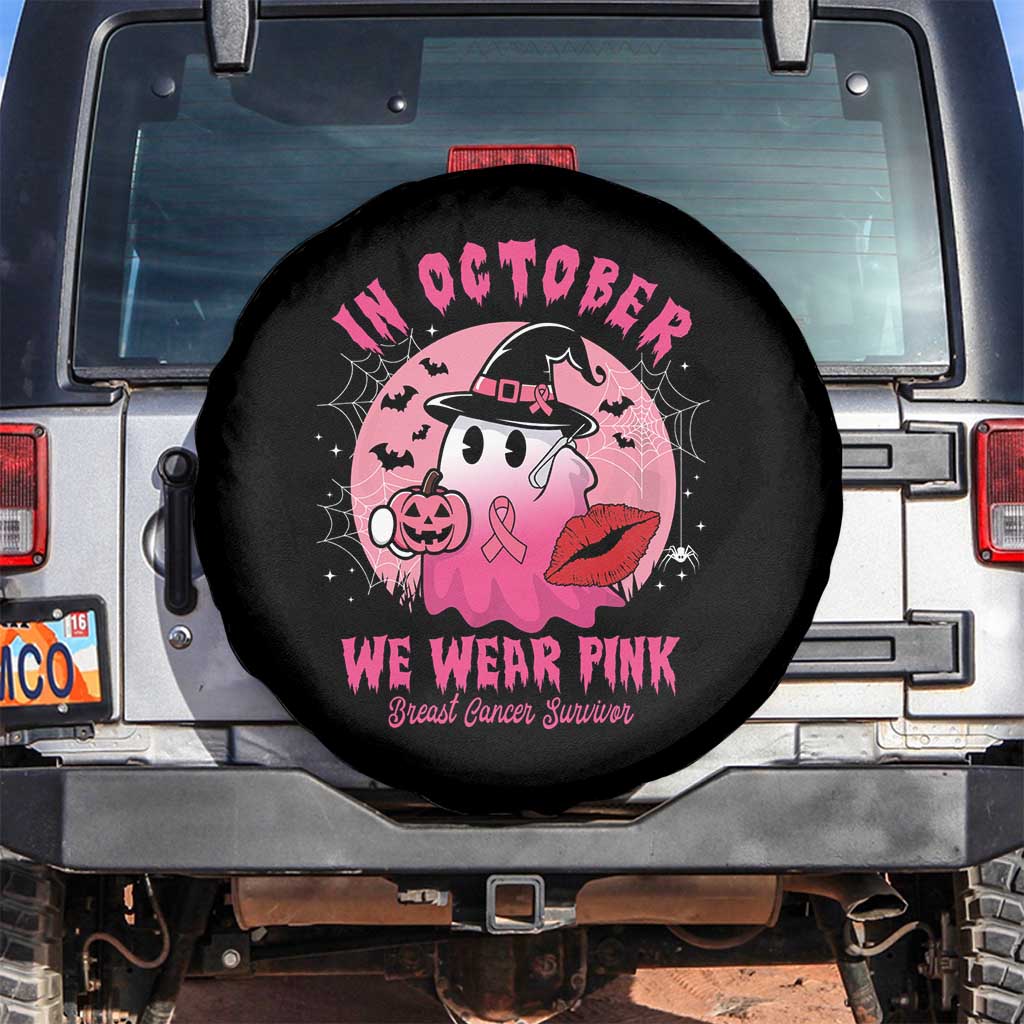 Breast Cancer Awareness Spare Tire Cover I'm A Survivor In October We Wear Pink Ghost Halloween Pink Ribbon Pumpkin