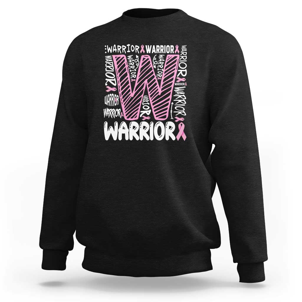 Black crewneck sweatshirt with pink ribbon and Warrior graphic on back
