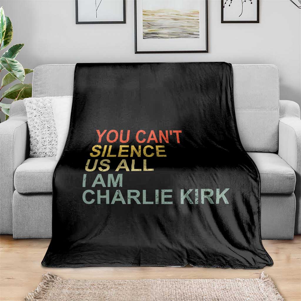 Charlie Kirk Throw Blanket Retro You Cant Silence Us All - Wonder Print Shop