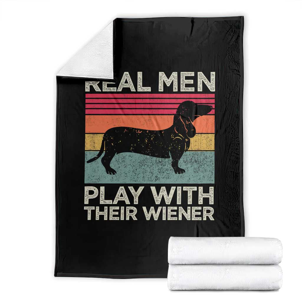 Funny Dachshund Dad Throw Blanket Retro Real Men Play With Their Wiener Dog Dad Gag Gift - Wonder Print Shop
