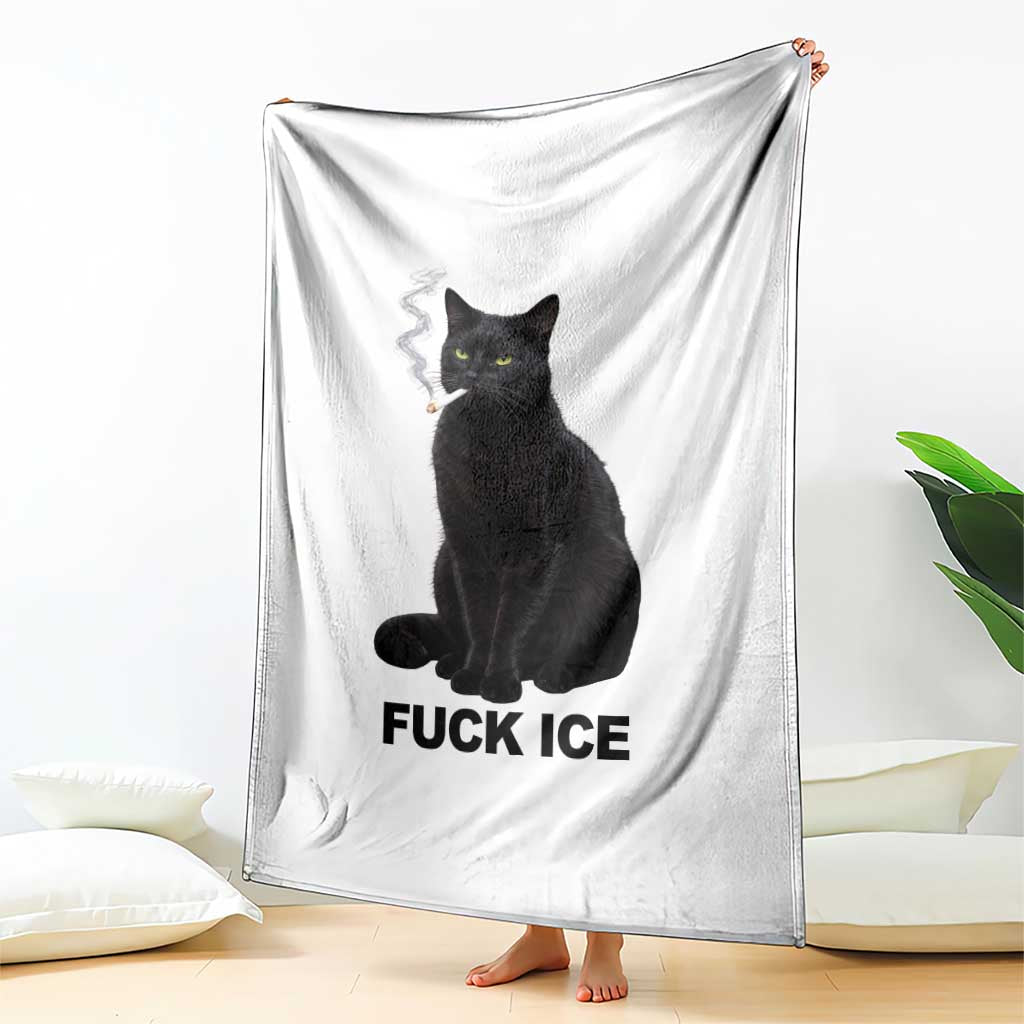 Fck Ice Smoking Cat Throw Blanket Subtle FDT Black Cat Meme