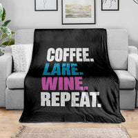 Funny Lake Life Throw Blanket Coffee Lake Wine Repeat - Wonder Print Shop