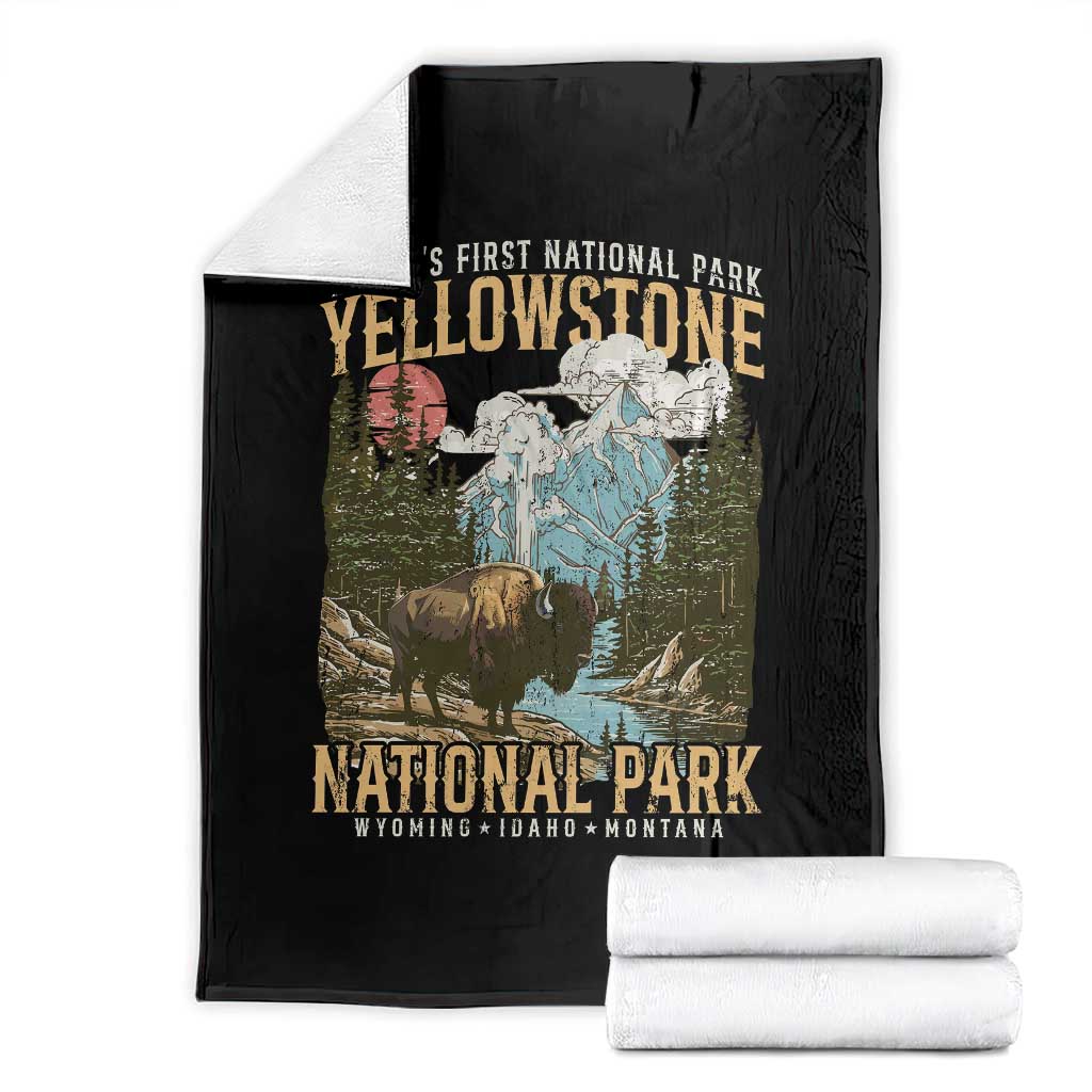 Vintage Yellowstone National Park Throw Blanket Retro Nature Wildlife Outdoor Hiking Camping Forest - Wonder Print Shop