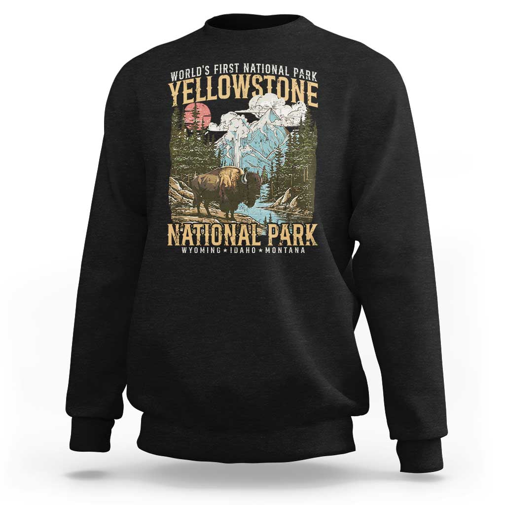 Vintage Yellowstone National Park Sweatshirt Retro Nature Wildlife Outdoor Hiking Camping Forest - Wonder Print Shop