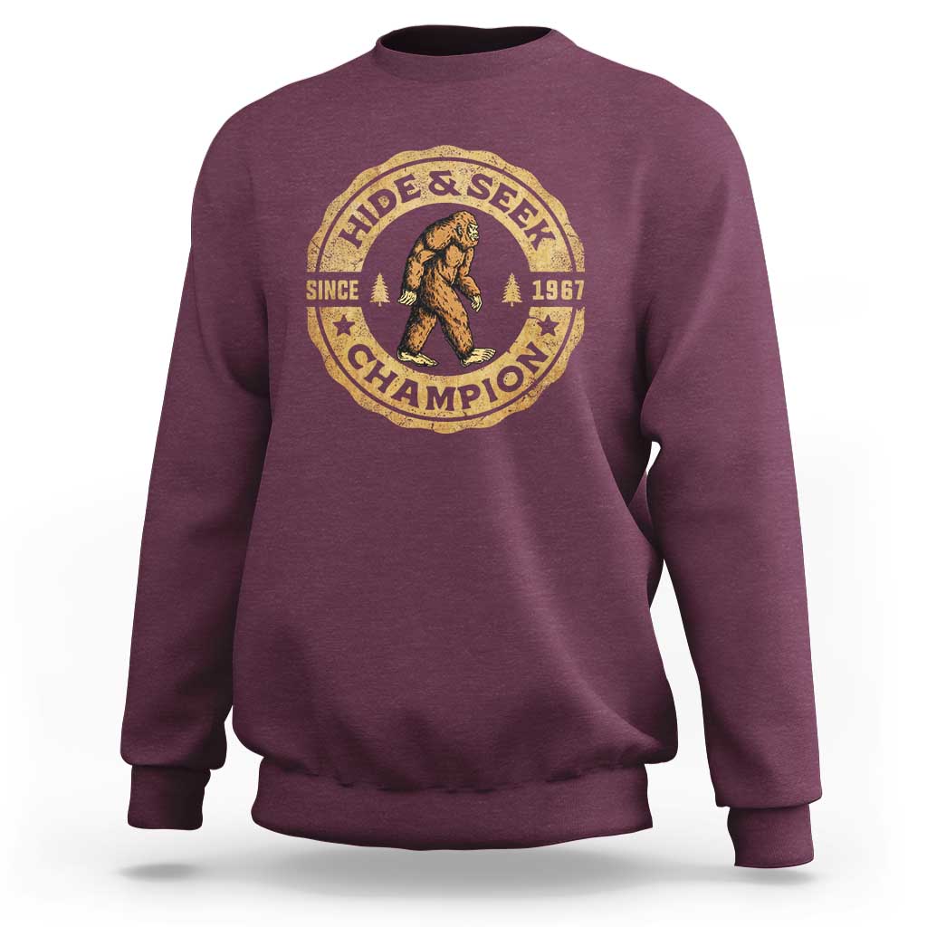 Retro Bigfoot Believer Sweatshirt Undefeated Sasquatch Hide And Seek Cryptozoology - Wonder Print Shop