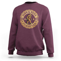 Retro Bigfoot Believer Sweatshirt Undefeated Sasquatch Hide And Seek Cryptozoology - Wonder Print Shop