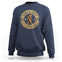 Retro Bigfoot Believer Sweatshirt Undefeated Sasquatch Hide And Seek Cryptozoology - Wonder Print Shop