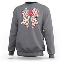 Charcoal crewneck sweatshirt with large heart bow graphic on the chest