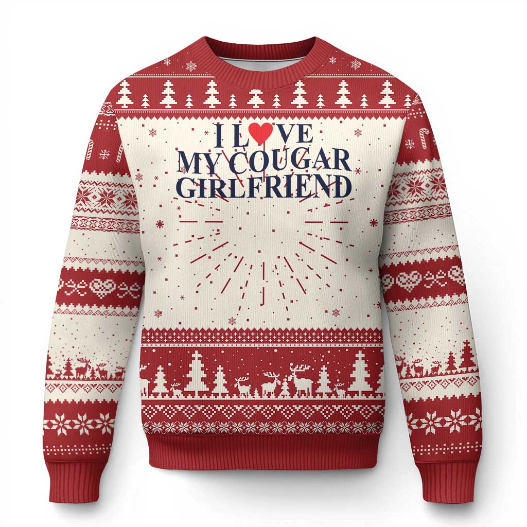 I Love My Cougar Girlfriend Knitted Sweatshirt Funny Gift for Him Boyfriend Valentine - Wonder Print Shop