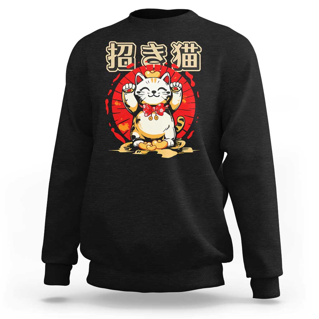 Maneki Neko Sweatshirt Kawaii Japanese Lucky Cat