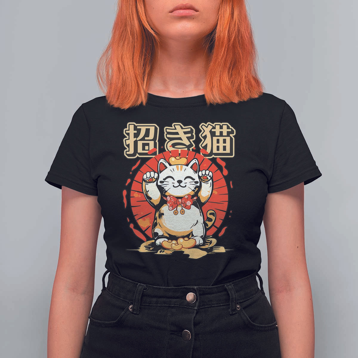 Maneki Neko T Shirt For Women Kawaii Japanese Lucky Cat