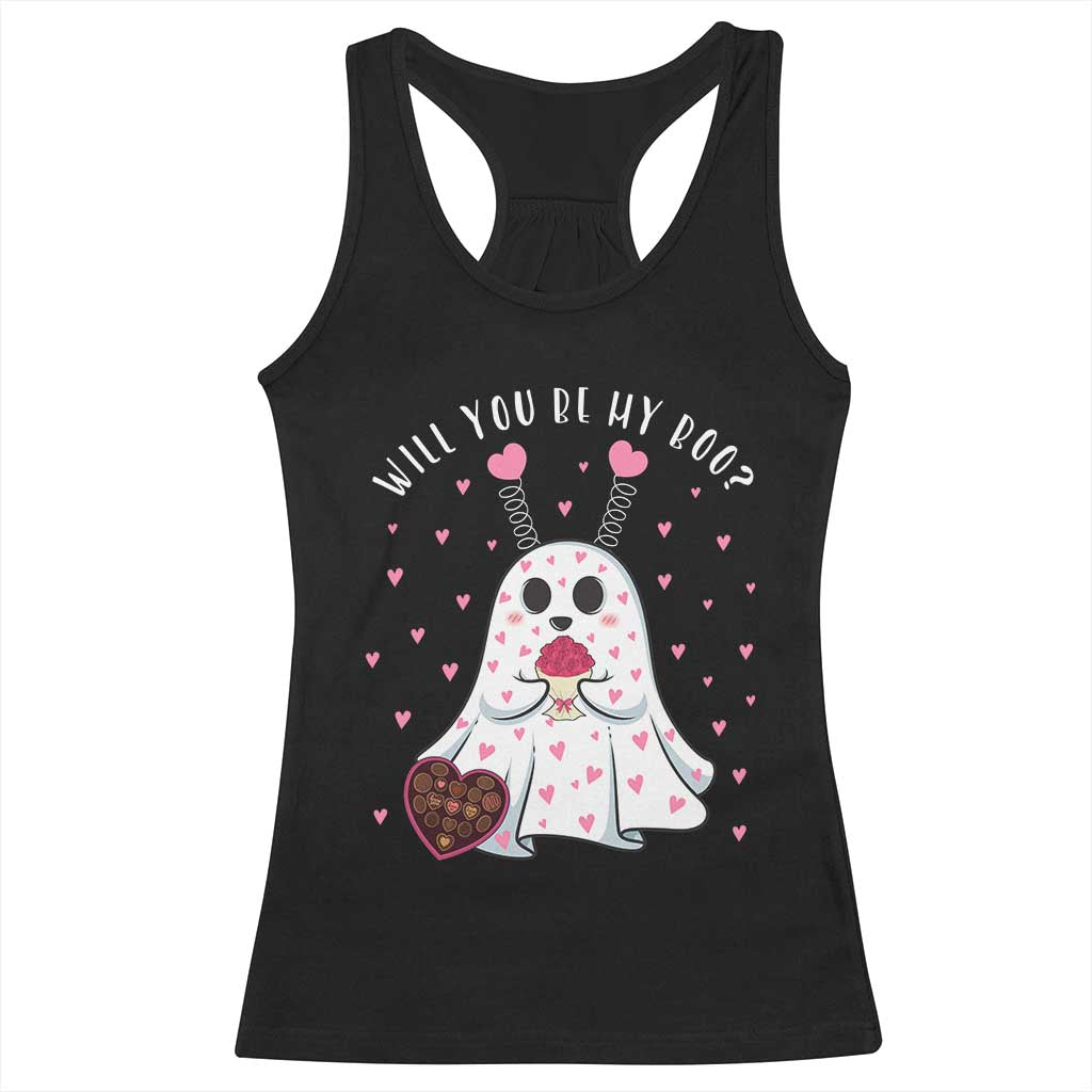 Valentines Ghost Racerback Tank Top Will You Be My Boo Cute Funny