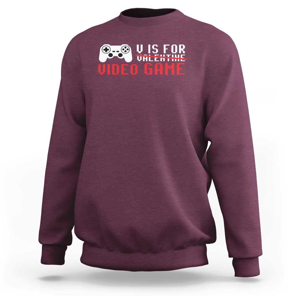 Maroon crewneck sweatshirt with 'U IS FOR VIDEO GAME' gamer graphic