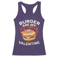 Purple racerback tank top with burger graphic and 'BURGER ARE MY VALENTINE'