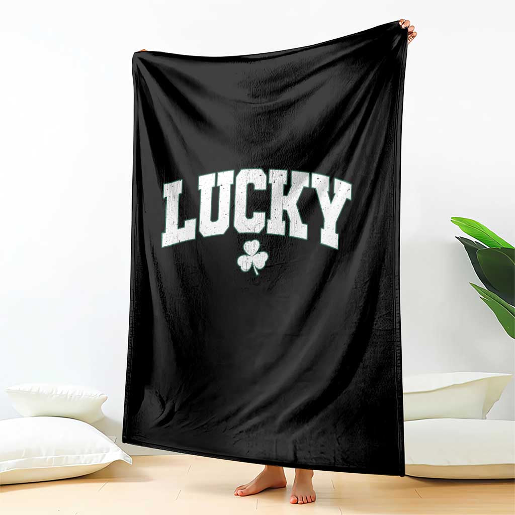 Retro Lucky Throw Blanket St Patricks Day Irish Shamrock Varsity