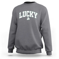 Retro Lucky Sweatshirt St Patricks Day Irish Shamrock Varsity