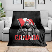 Bigfoot Canada Flag Throw Blanket Canadian Maple Leaf Patriotic Sasquatch