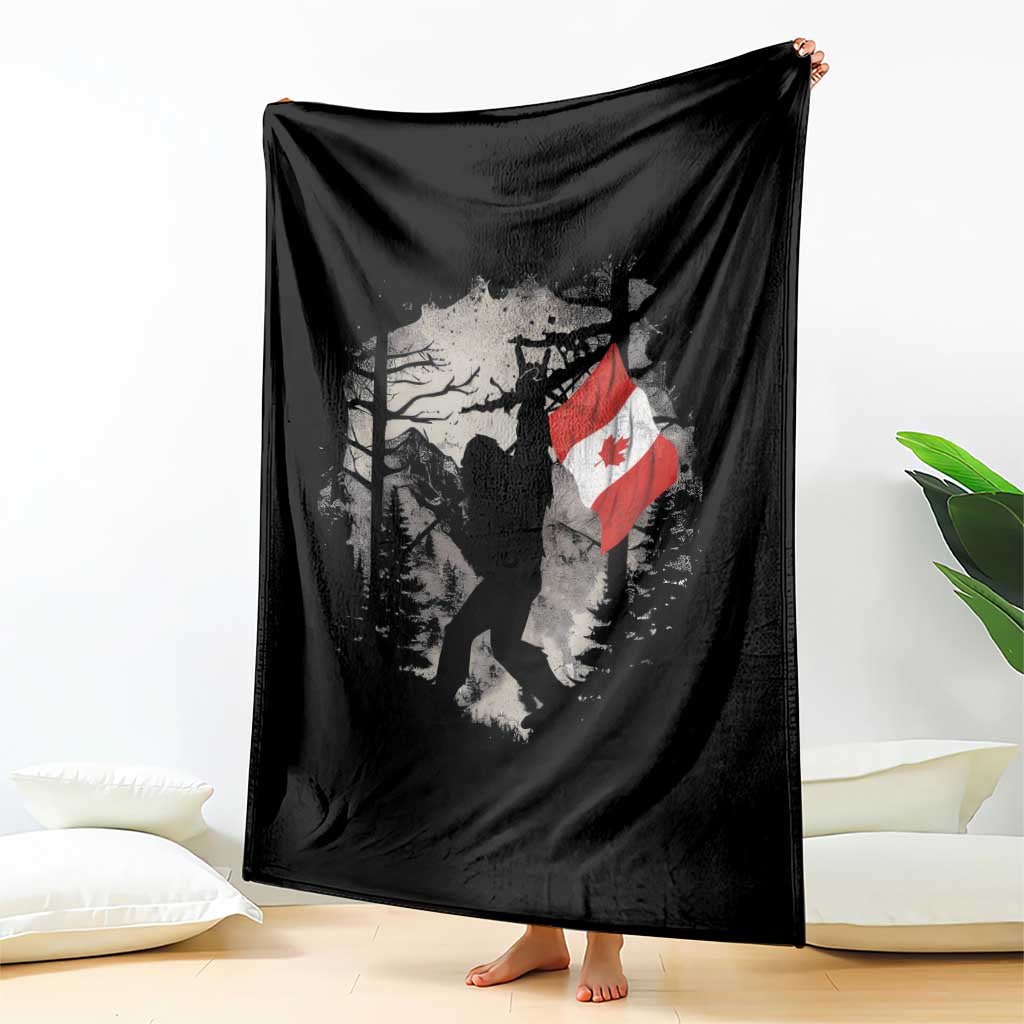 Bigfoot Canada Flag Throw Blanket Retro Sasquatch Forest Rock On